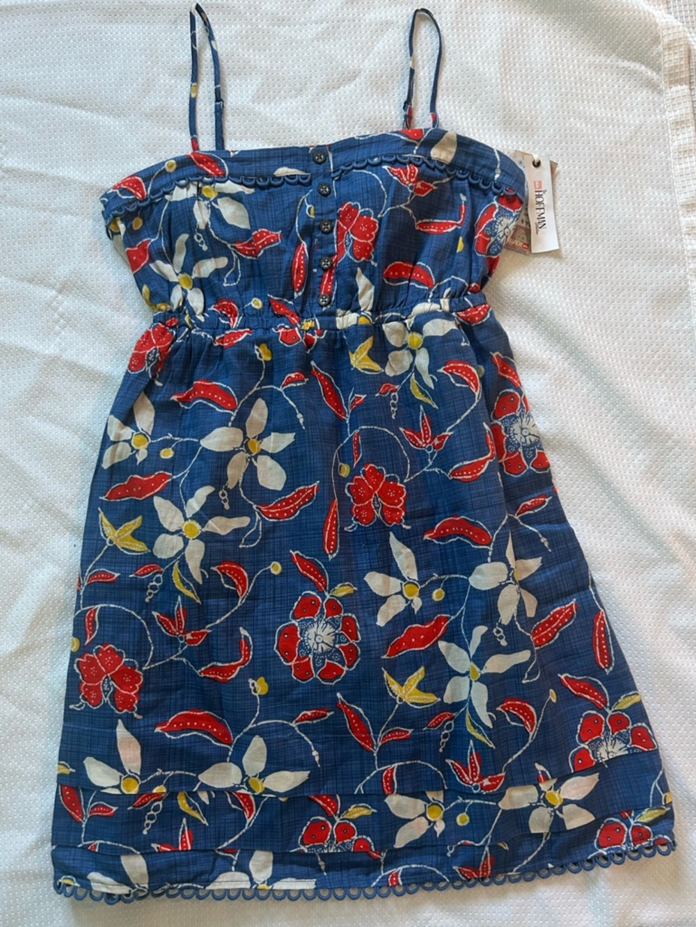 Quiksilver Blue Floral Sundress with Red & White Blooms